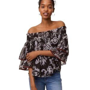 LOFT Off the Shoulder Paisley Print with Velvet Trim Blouse - Size Small